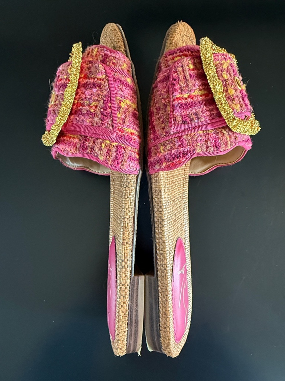 Sam Edelman Bambi 2 Pink Tweed Slide Sandals with Gold Buckles - Picture 7 of 12